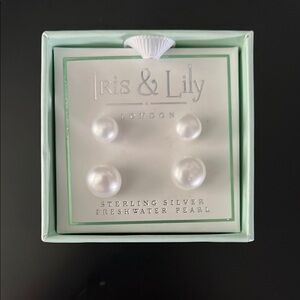 Iris & Lily 2 Sets of Sterling Silver Freshwater Pearl Earrings